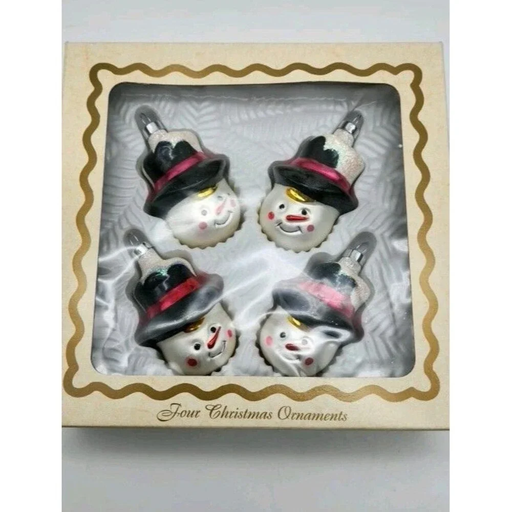 Glass Snowman  Ornaments (4) Christmas Vintage 2002 Bradley Holiday Tree